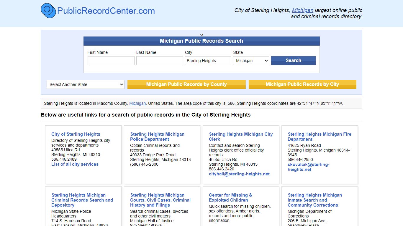 Sterling Heights Public Records and Criminal Background Check